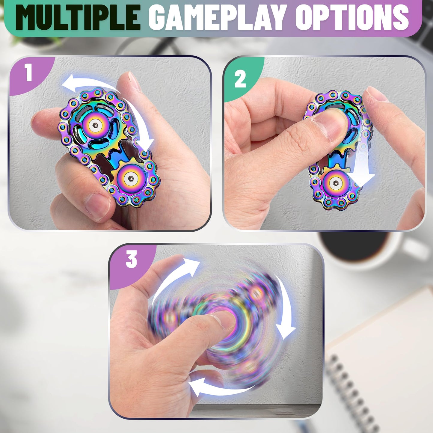 Chilvil Rainbow-Silver Metal Fidget Spinner — Stainless Steel Desk Gadget & EDC Toy