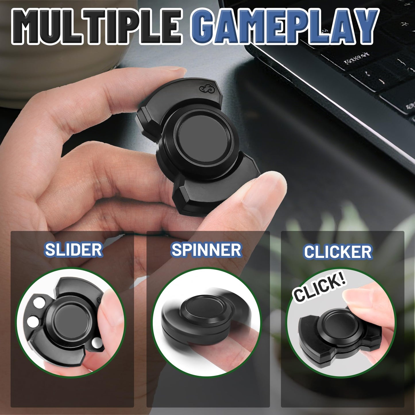 Chilvil 3-in-1 Fidget Spinner: Magnetic Slider, Clicker & Spinner for Office, Travel, and Gift — Silver