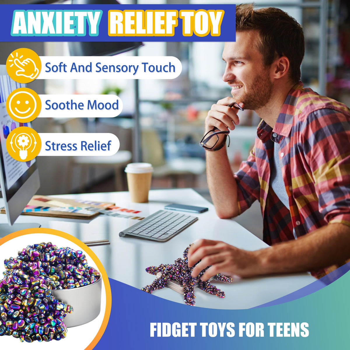 Chilvil 1000pcs Fidget Toy Set: Ferrite Beads & Desk Stress Relief