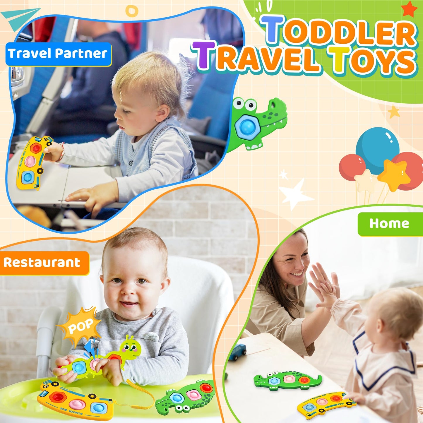 Chilvil 6pc Fidget Sensory Toys for Babies & Toddlers – Travel Pop It Set