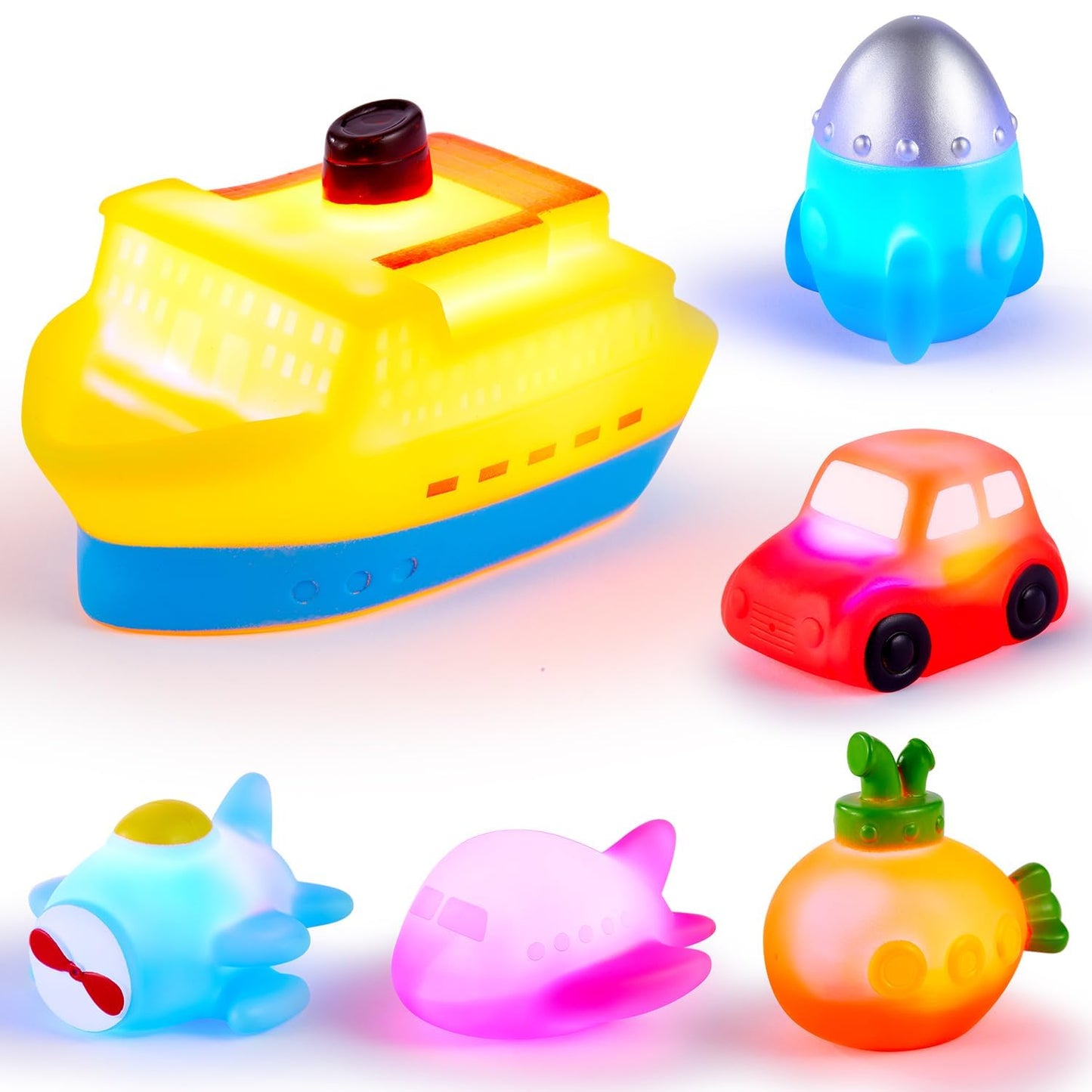 CHIMAGER 6-Pack No Hole Bath Toys – Light-Up Floating Toys for Baby & Kids