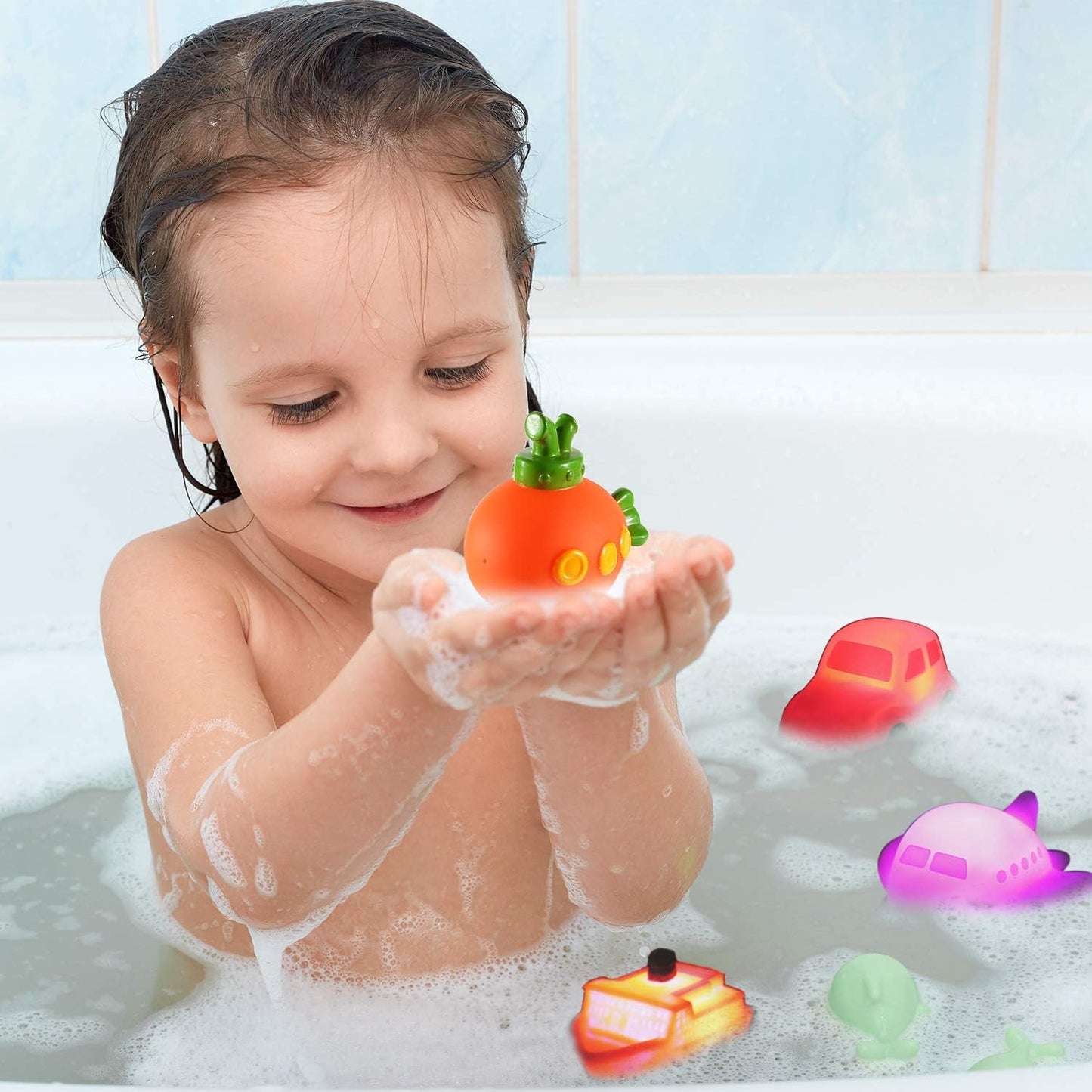 CHIMAGER 6-Pack No Hole Bath Toys – Light-Up Floating Toys for Baby & Kids