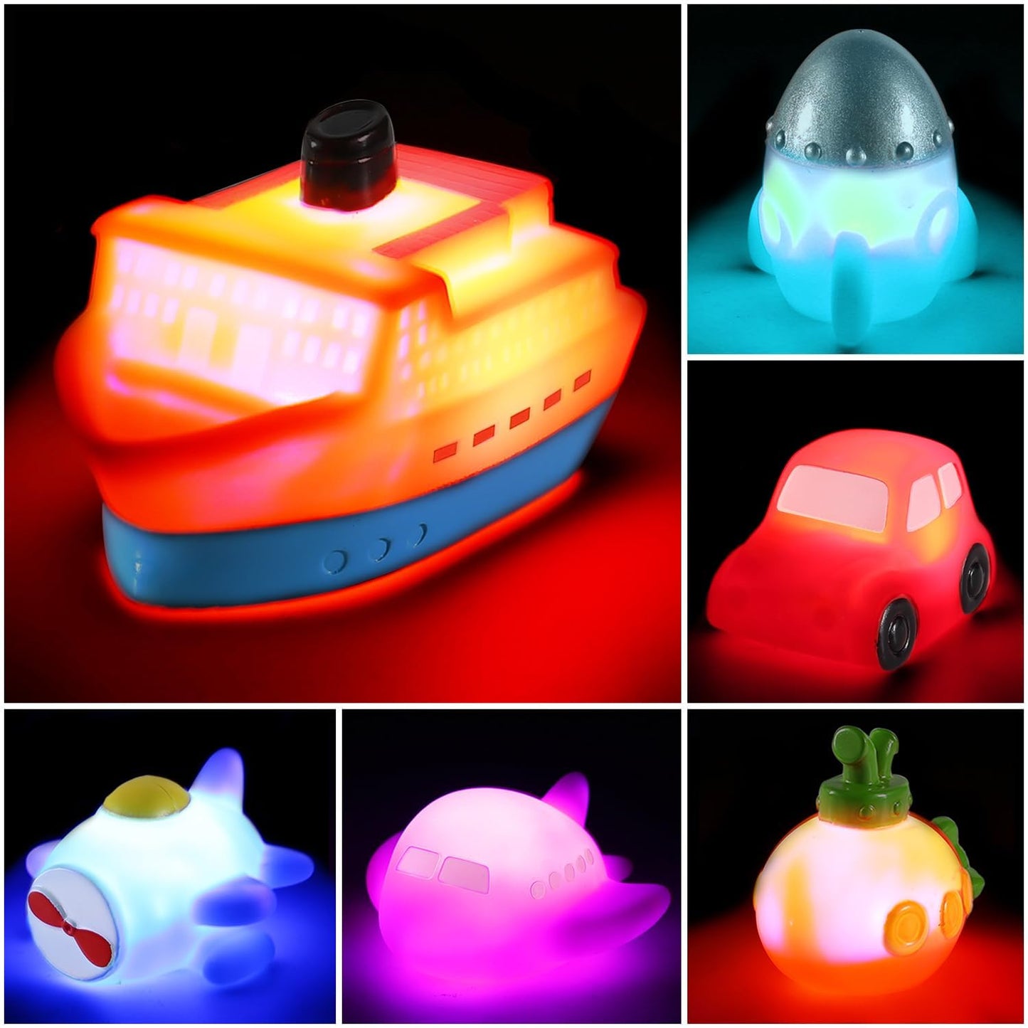 CHIMAGER 6-Pack No Hole Bath Toys – Light-Up Floating Toys for Baby & Kids