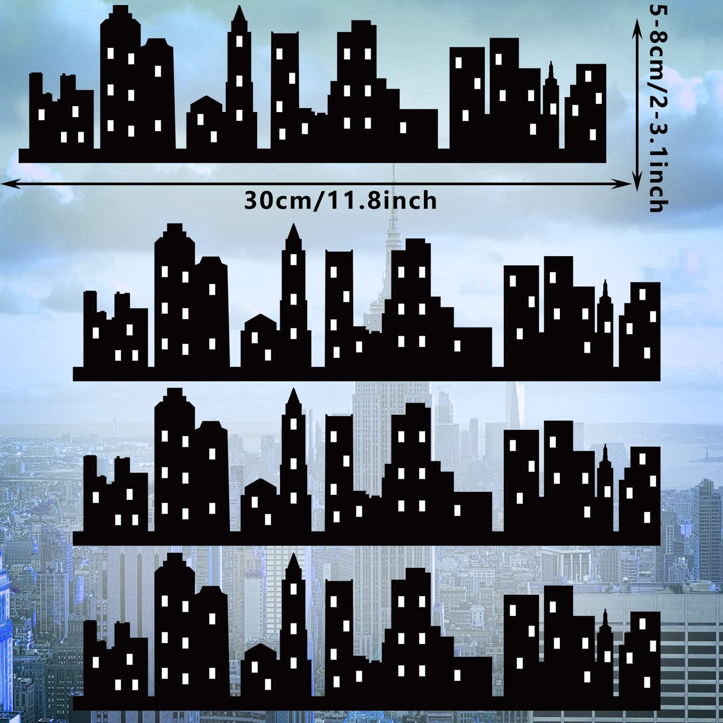 Chinco 4-Piece Hero City Cake Border Decoration — Black Skyscraper Topper