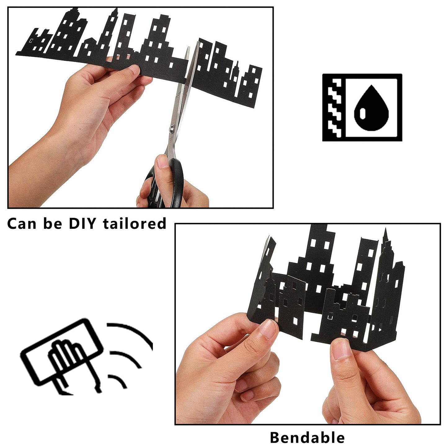Chinco 4-Piece Hero City Cake Border Decoration — Black Skyscraper Topper