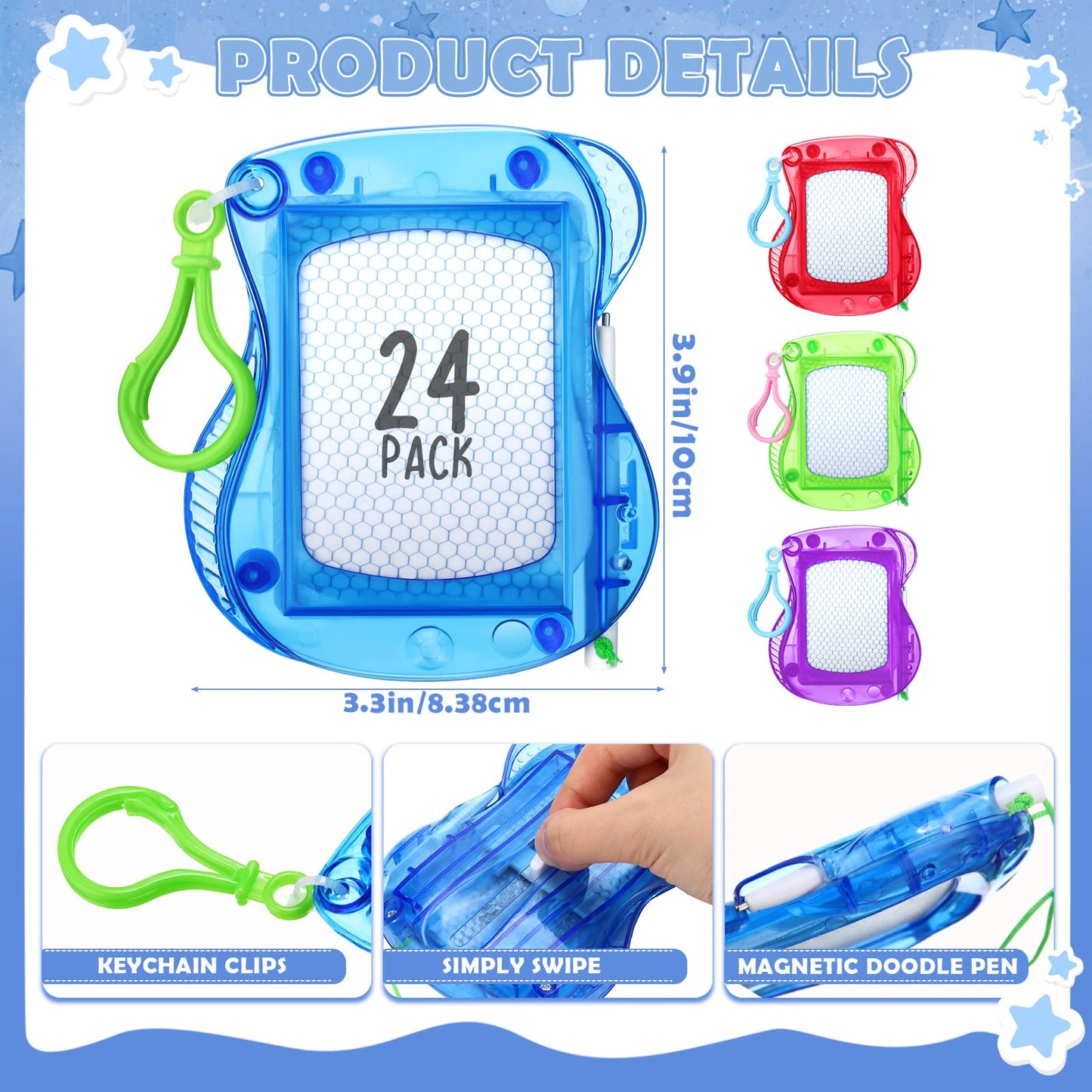 Chinco 24-Piece Mini Magnetic Doodle Boards Set – Backpack Clip Erasable Pads for Kids