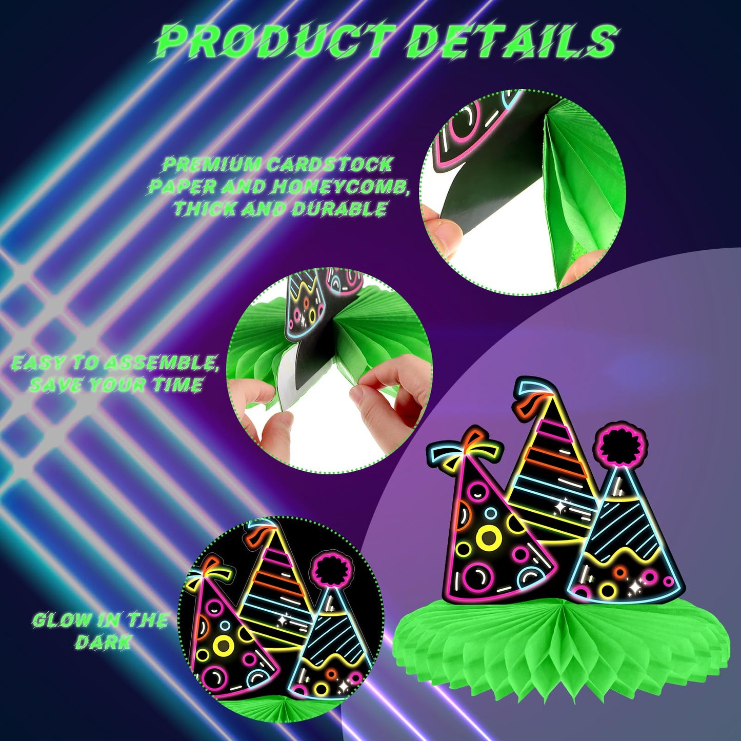 Chinco 6 Pcs Glow Party Centerpieces – Neon Honeycomb Table Decor