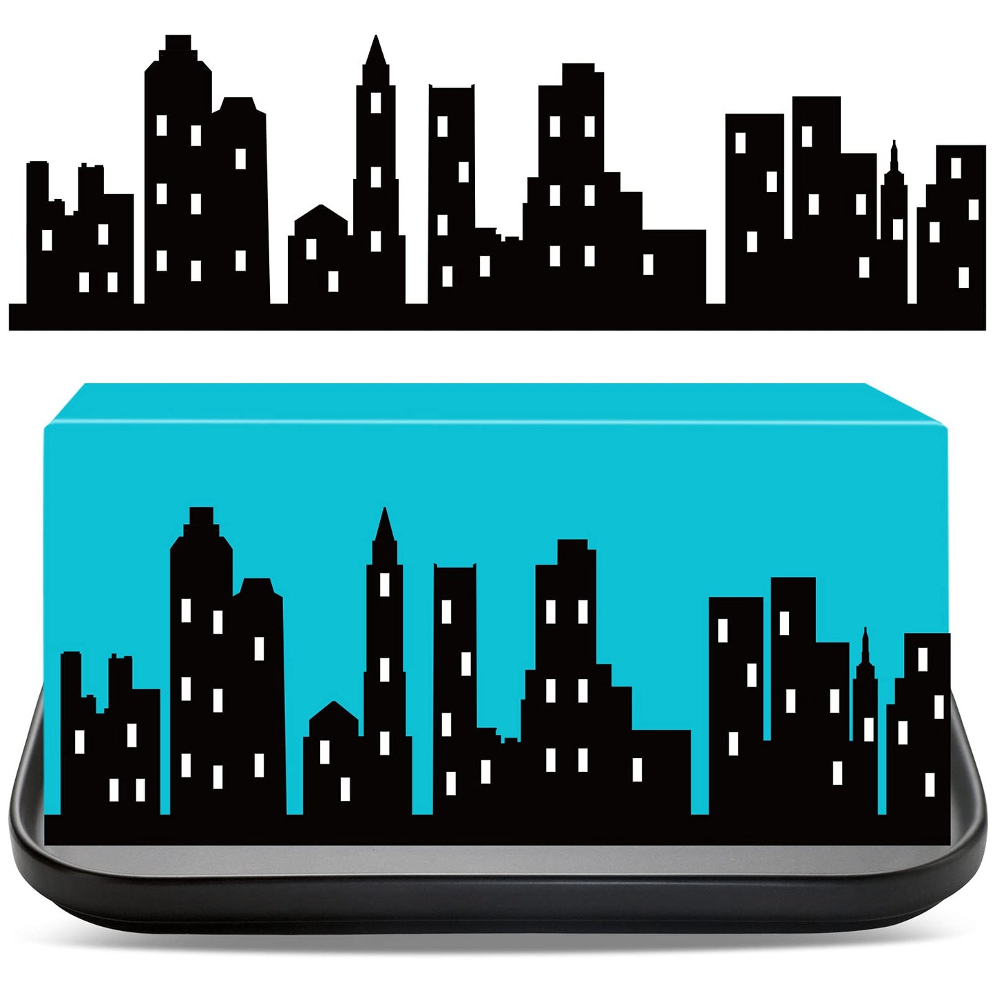 Chinco 4-Piece Hero City Cake Border Decoration — Black Skyscraper Topper