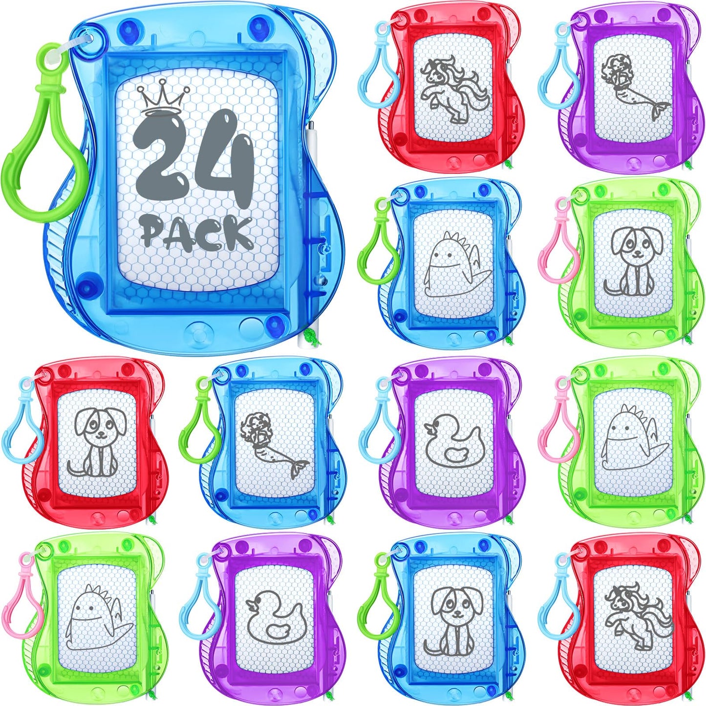 Chinco 24-Piece Mini Magnetic Doodle Boards Set – Backpack Clip Erasable Pads for Kids
