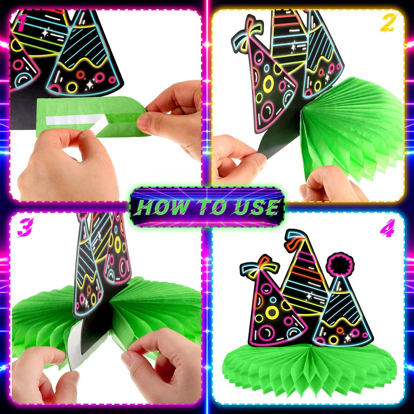 Chinco 6 Pcs Glow Party Centerpieces – Neon Honeycomb Table Decor