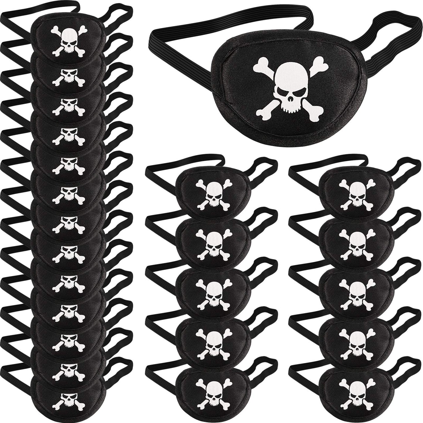 Chinco 24 Pcs Black Pirate Eye Patches – Skull Design for Halloween & Cosplay