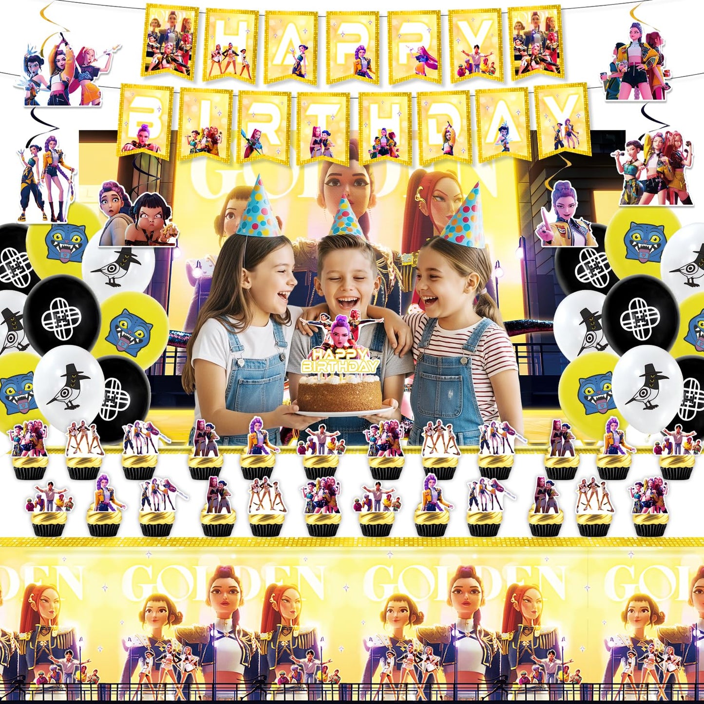 Chinovi Demon Hunters Birthday Decorations Set – Banner, Backdrop, Balloons & More for Kpop Theme Parties