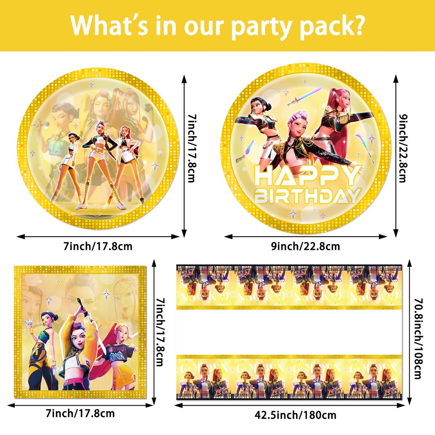 Chinovi Demon Hunters Birthday Decorations – 20 Plates, 20 Napkins & 1 Table Cover | K-Pop Party Supplies