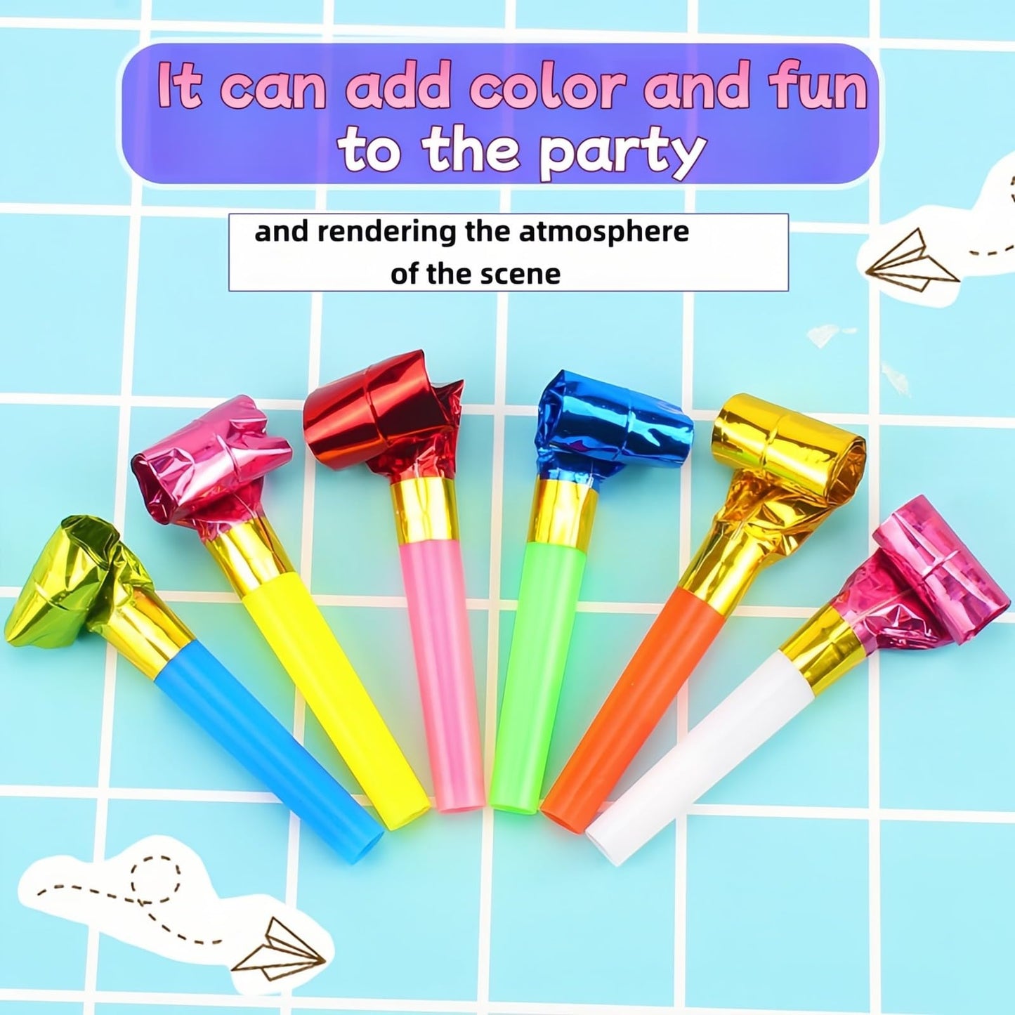 Chinshwehaw 30-Pack Colorful Party Blowouts – Automatic Roll-Out Squawker Horns