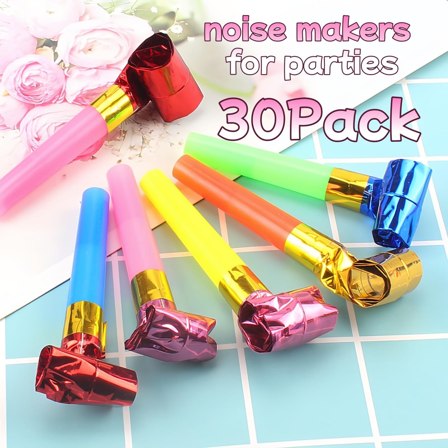 Chinshwehaw 30-Pack Colorful Party Blowouts – Automatic Roll-Out Squawker Horns