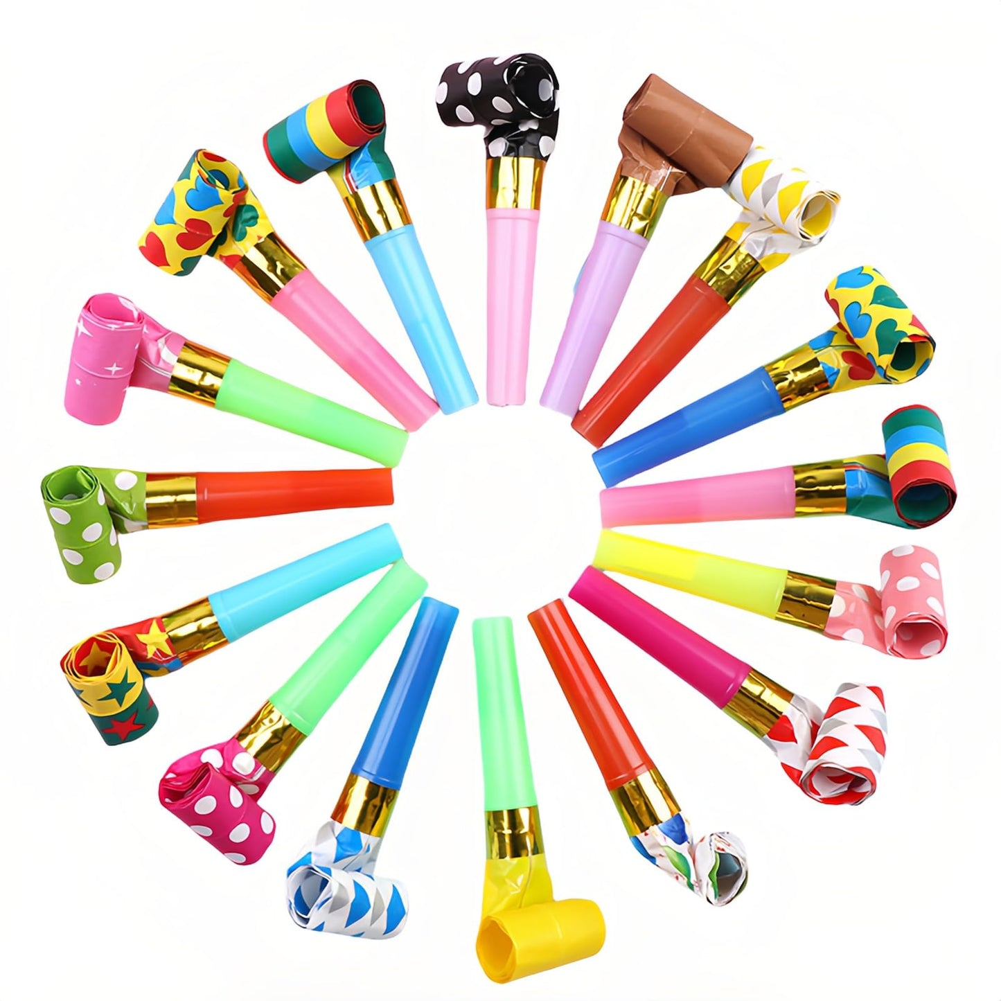 Chinshwehaw 30-Pack Colorful Party Blowouts – Automatic Roll-Out Squawker Horns