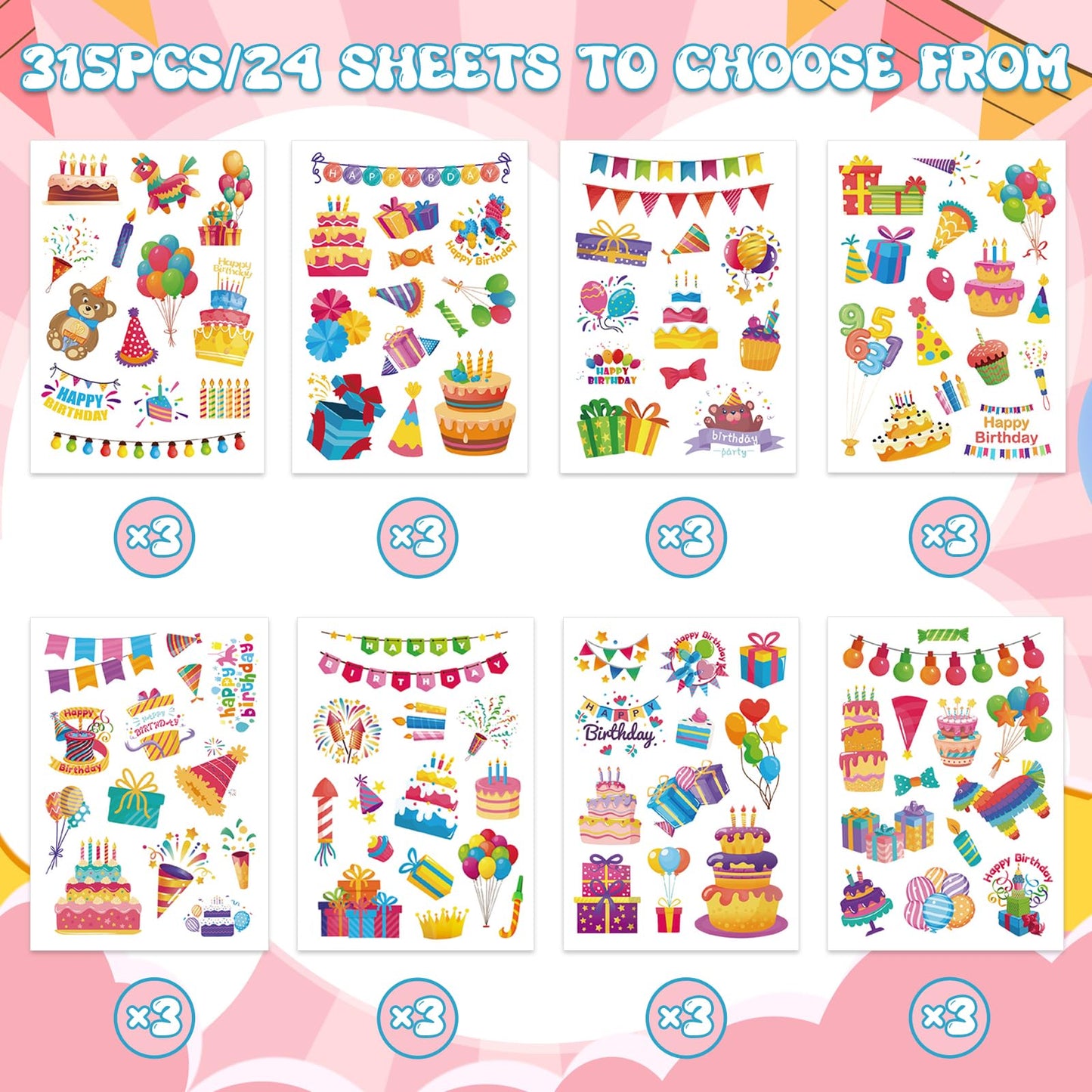 Chinyuti 315Pcs Happy Birthday Stickers – Colorful Party & Scrapbook Decor