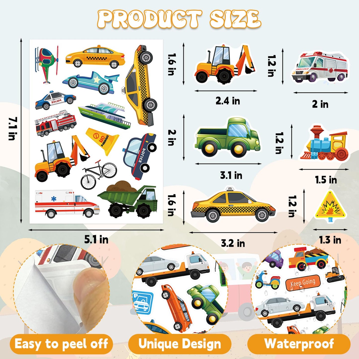 Chinyuti 312Pcs Transportation Stickers – Cute Car & Truck Decals