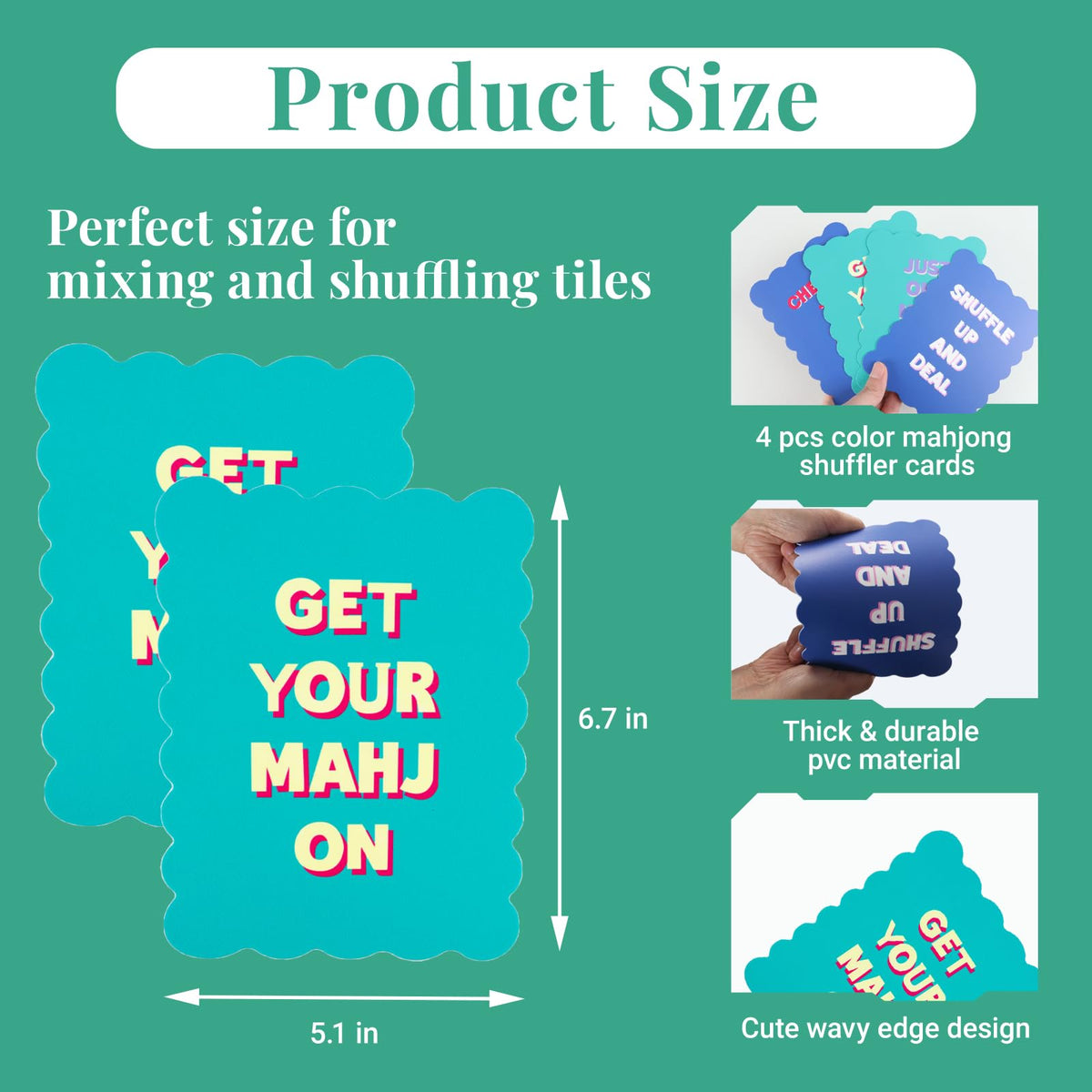 Chiplesier 4-Pack Mahjong Shuffler Cards – PVC, Wavy Edge & Printed Design (Green & Blue)