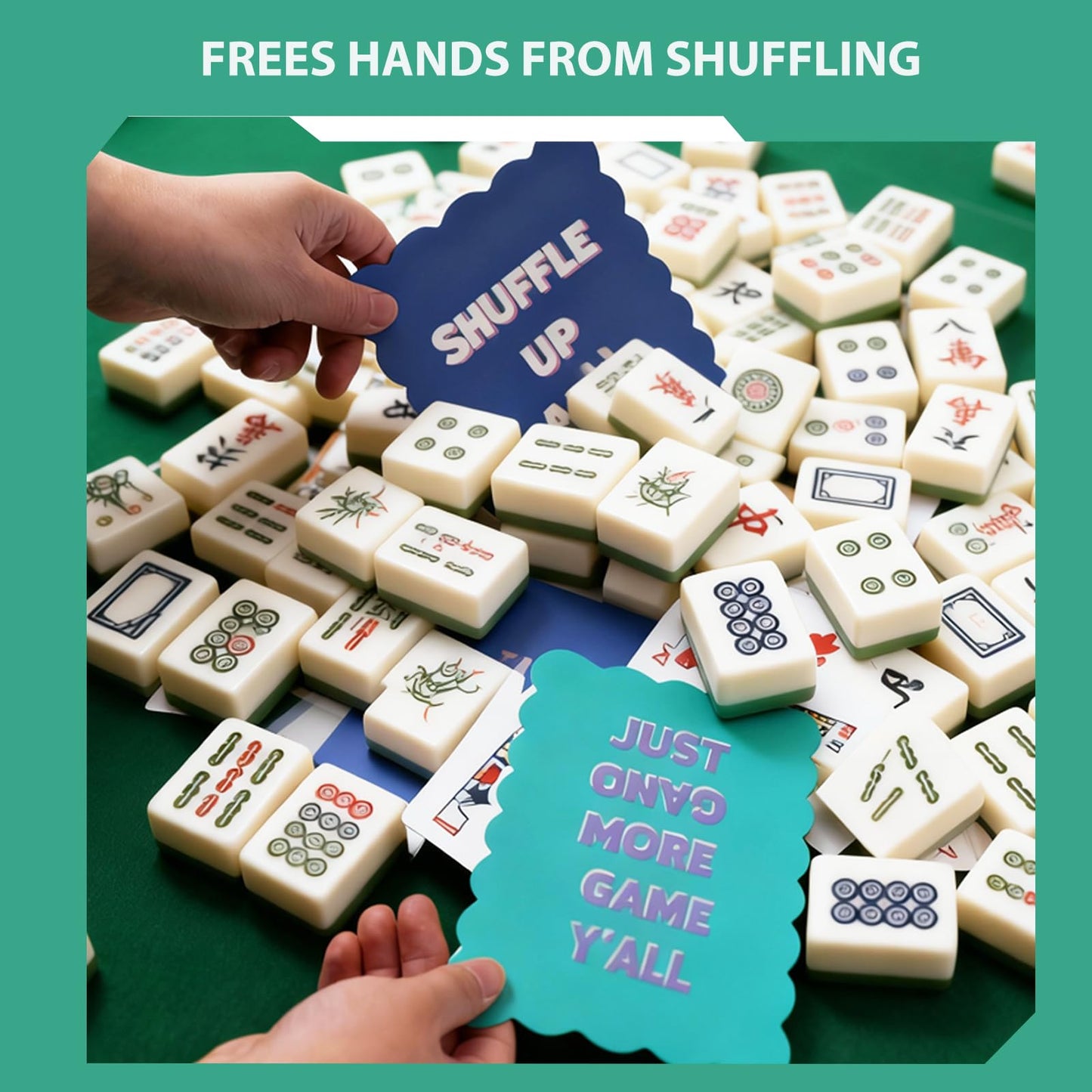 Chiplesier 4-Pack Mahjong Shuffler Cards – PVC, Wavy Edge & Printed Design (Green & Blue)