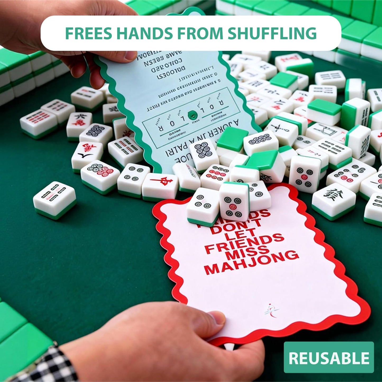 Chiplesier 4Pcs Mahjong Shuffler Cards – Quick Tile Mixing, Pink & Green PVC