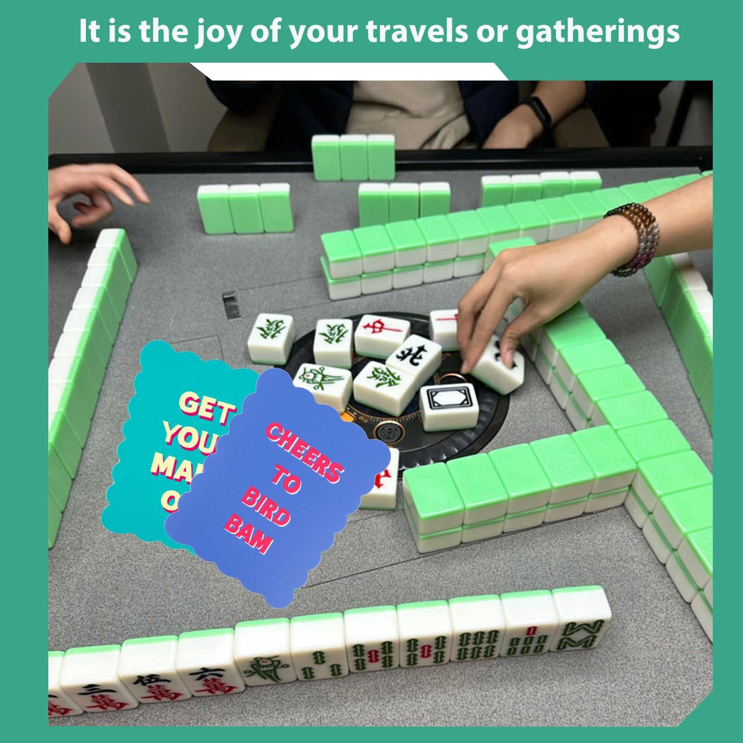 Chiplesier 4-Pack Mahjong Shuffler Cards – PVC, Wavy Edge & Printed Design (Green & Blue)