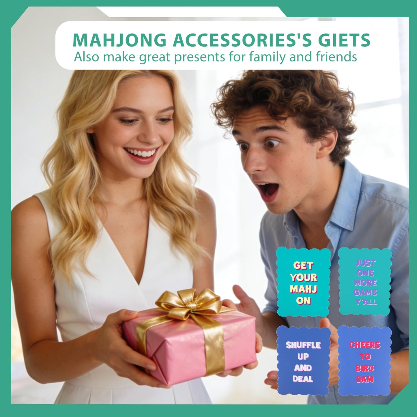 Chiplesier 4-Pack Mahjong Shuffler Cards – PVC, Wavy Edge & Printed Design (Green & Blue)