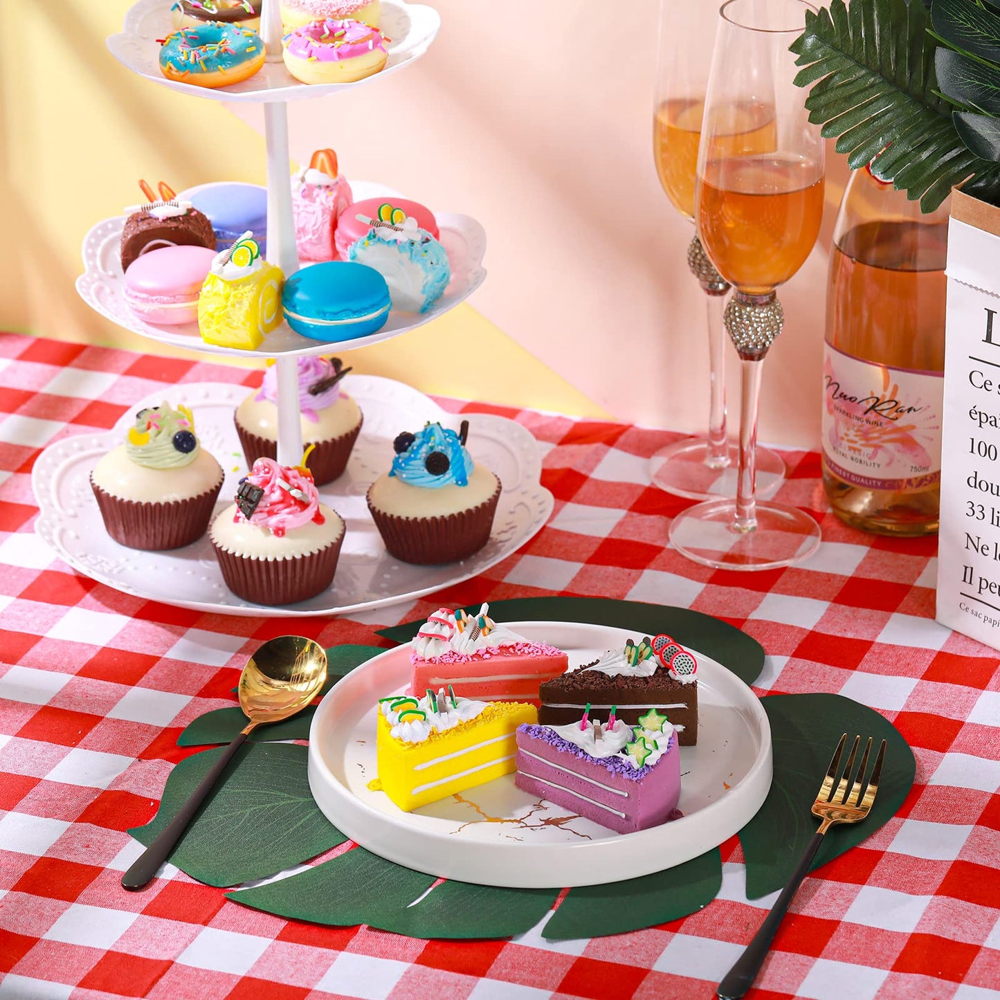 Chivao 16-Piece Realistic Fake Food Props – Donuts, Cupcakes, Macarons & Cake Slices