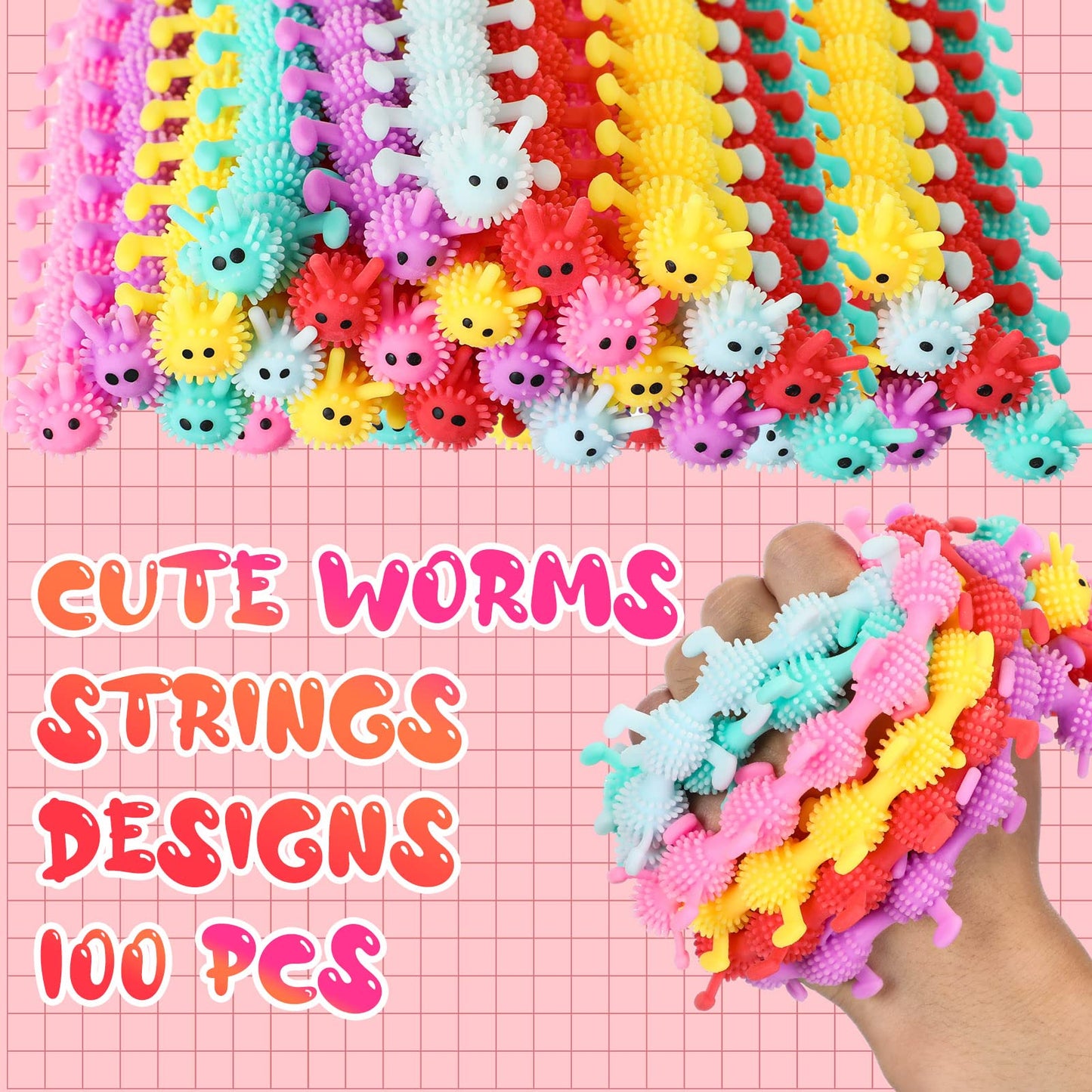 Chivao 50-Pack Bulk Stretchy Worm Fidget Toys – Colorful Sensory Toys for Kids & Adults