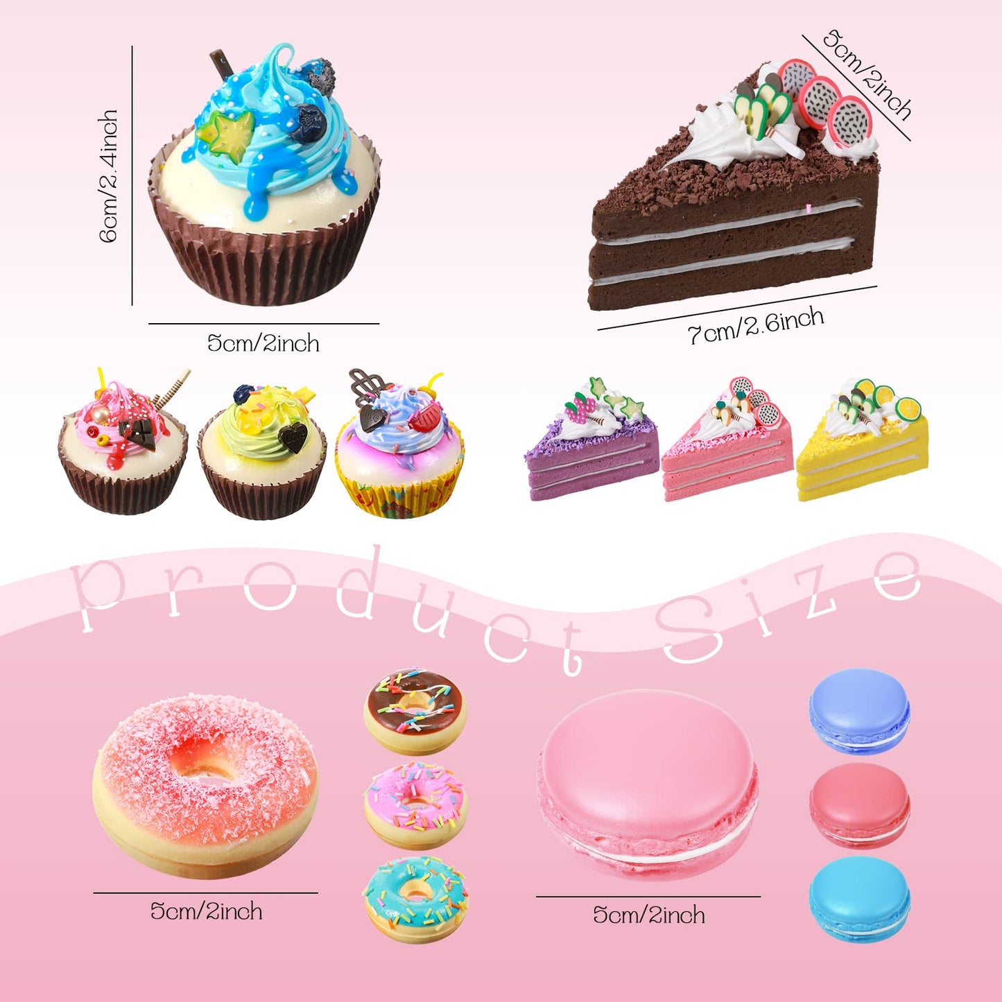 Chivao 16-Piece Realistic Fake Food Props – Donuts, Cupcakes, Macarons & Cake Slices