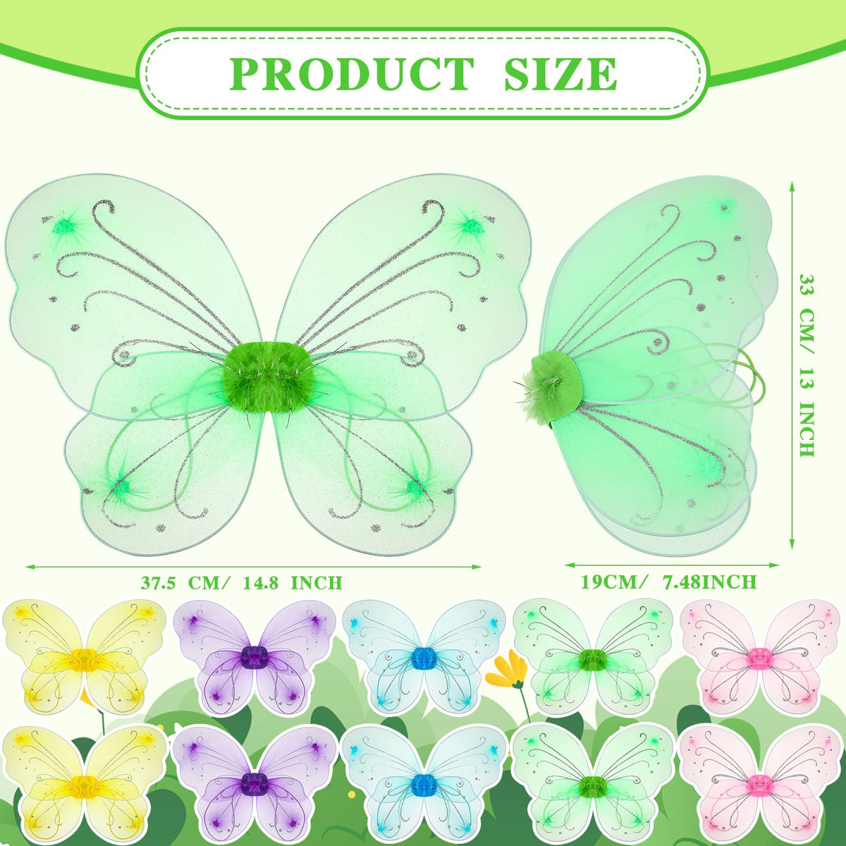 Chivao 20-Pieces Fairy Wings Set – Multicolor Butterfly Wings for Dress-Up, Parties & Weddings