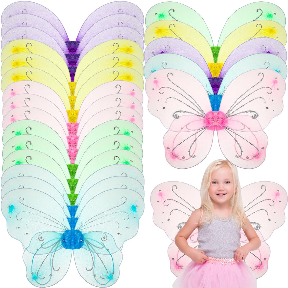 Chivao 20-Pieces Fairy Wings Set – Multicolor Butterfly Wings for Dress-Up, Parties & Weddings