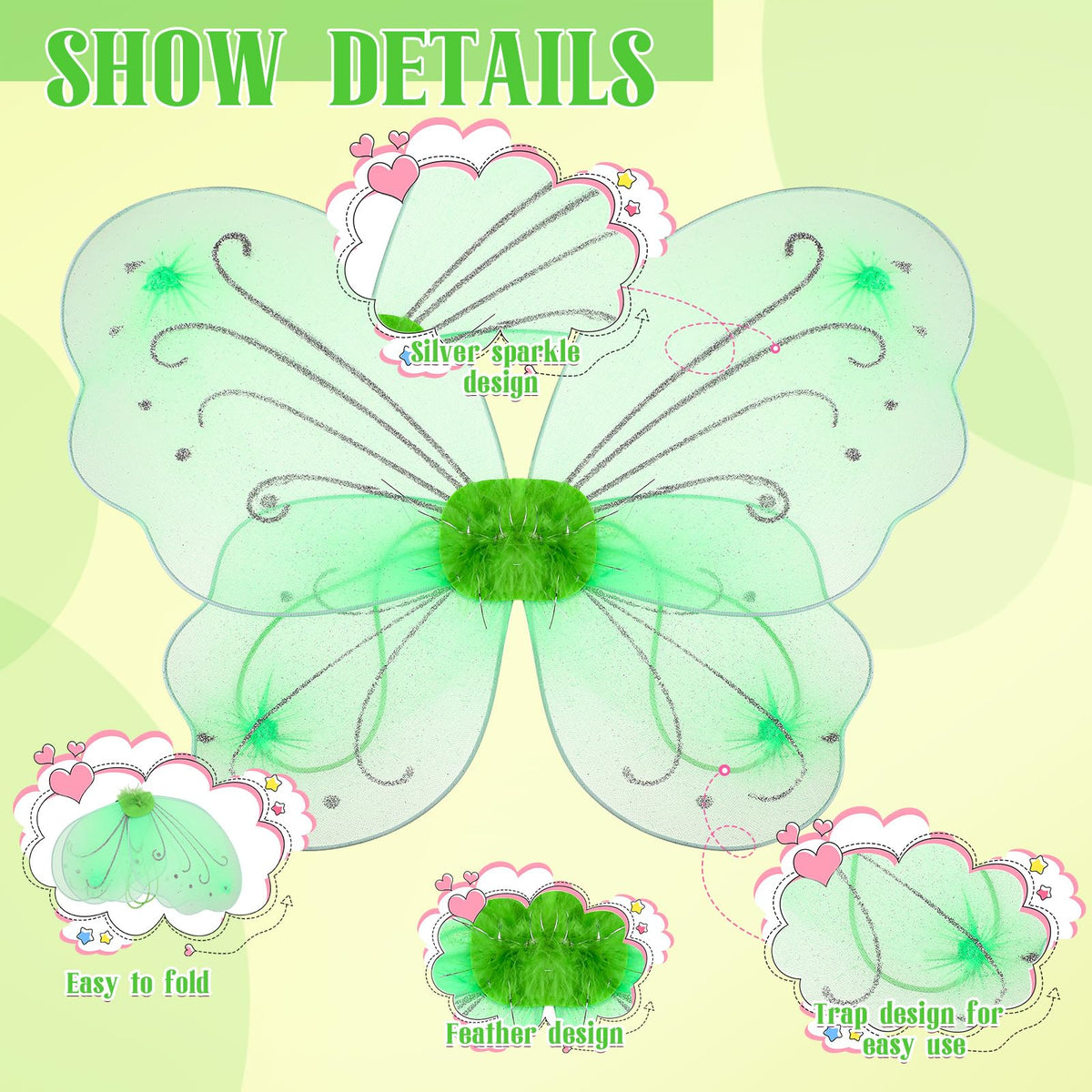 Chivao 20-Pieces Fairy Wings Set – Multicolor Butterfly Wings for Dress-Up, Parties & Weddings
