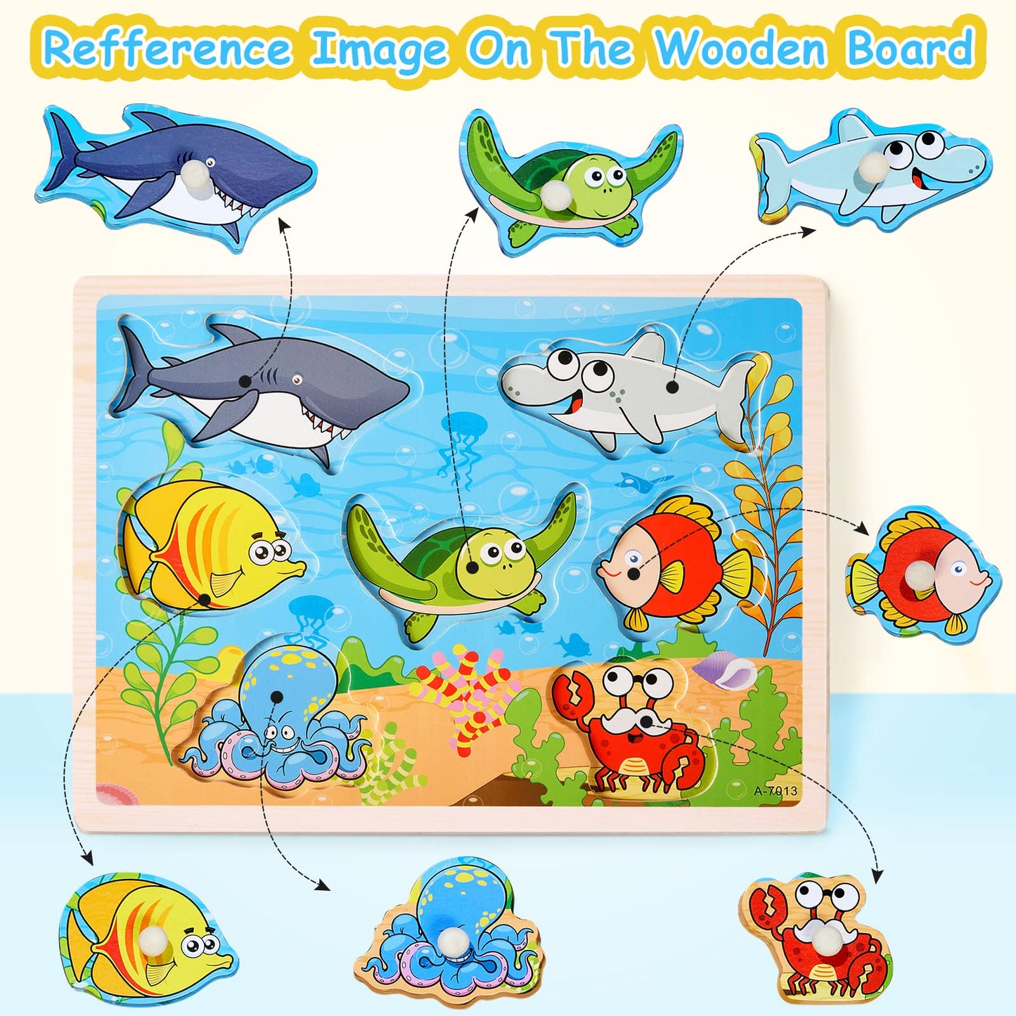 Chivao 9-Pack Wooden Peg Puzzles for Toddlers with Storage Rack | Alphabet, Numbers & Animals