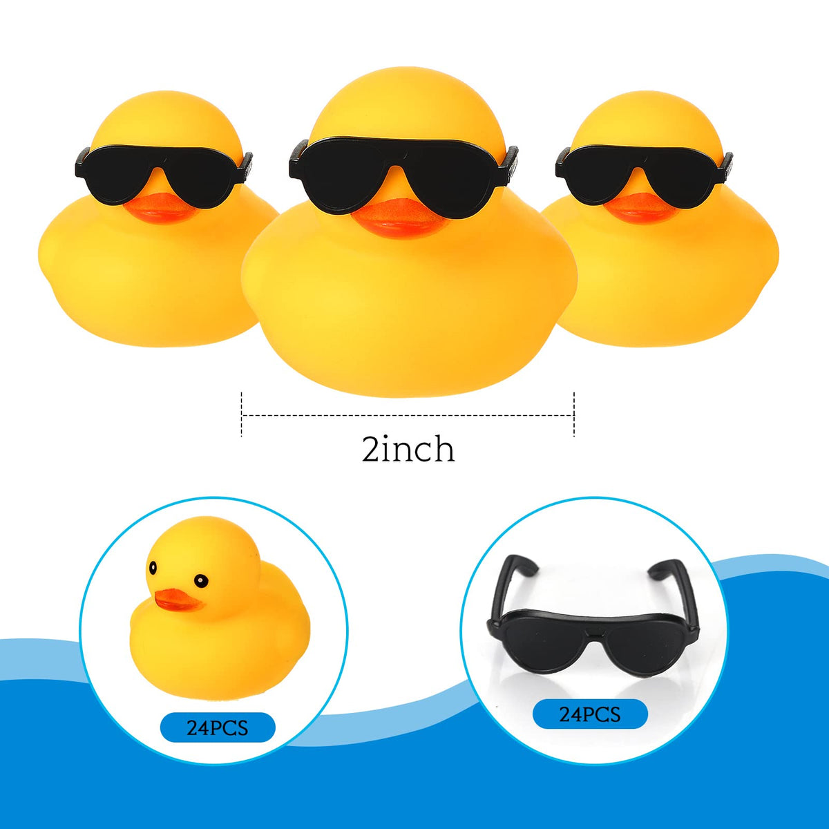 Chivao 24 Mini Rubber Ducks with Sunglasses – Bath Toy Set