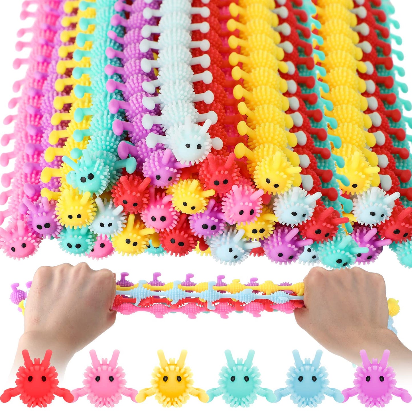 Chivao 50-Pack Bulk Stretchy Worm Fidget Toys – Colorful Sensory Toys for Kids & Adults