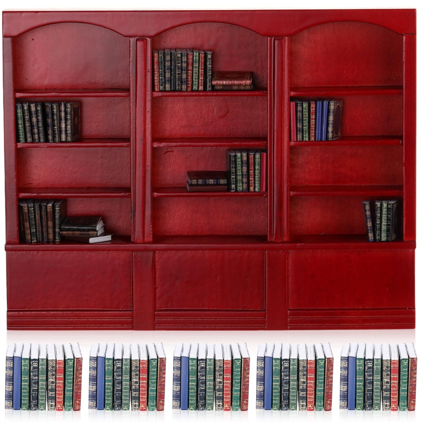 Chivertion 1:12-Scale Dollhouse Bookshelf with 48 Mini Books in Red
