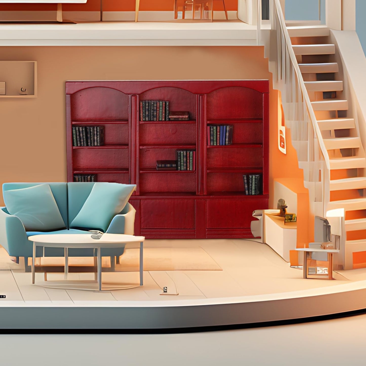 Chivertion 1:12-Scale Dollhouse Bookshelf with 48 Mini Books in Red