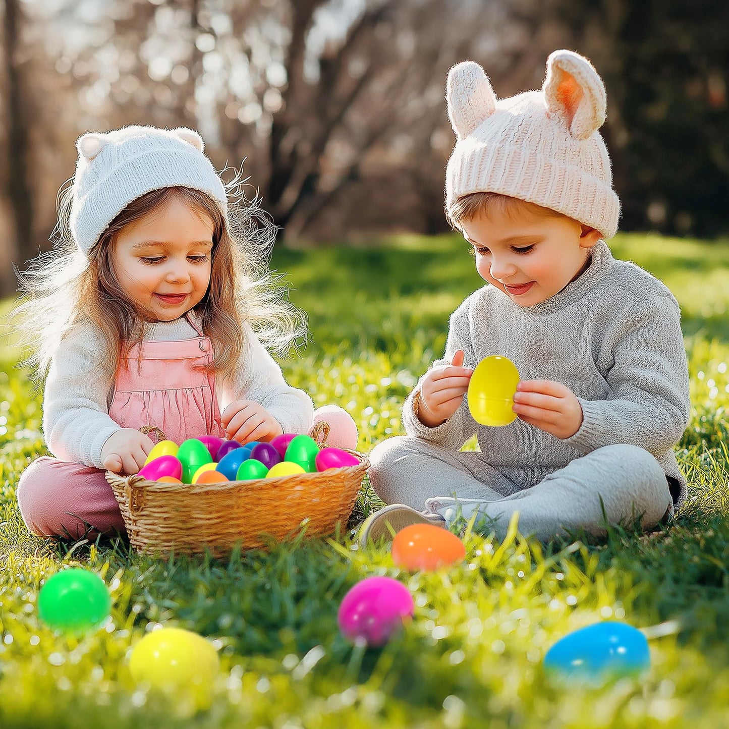 CHMYWJ 24 PCS Prefilled Easter Eggs with Mini Plush Animals – Easter Basket Fillers & Party Favors