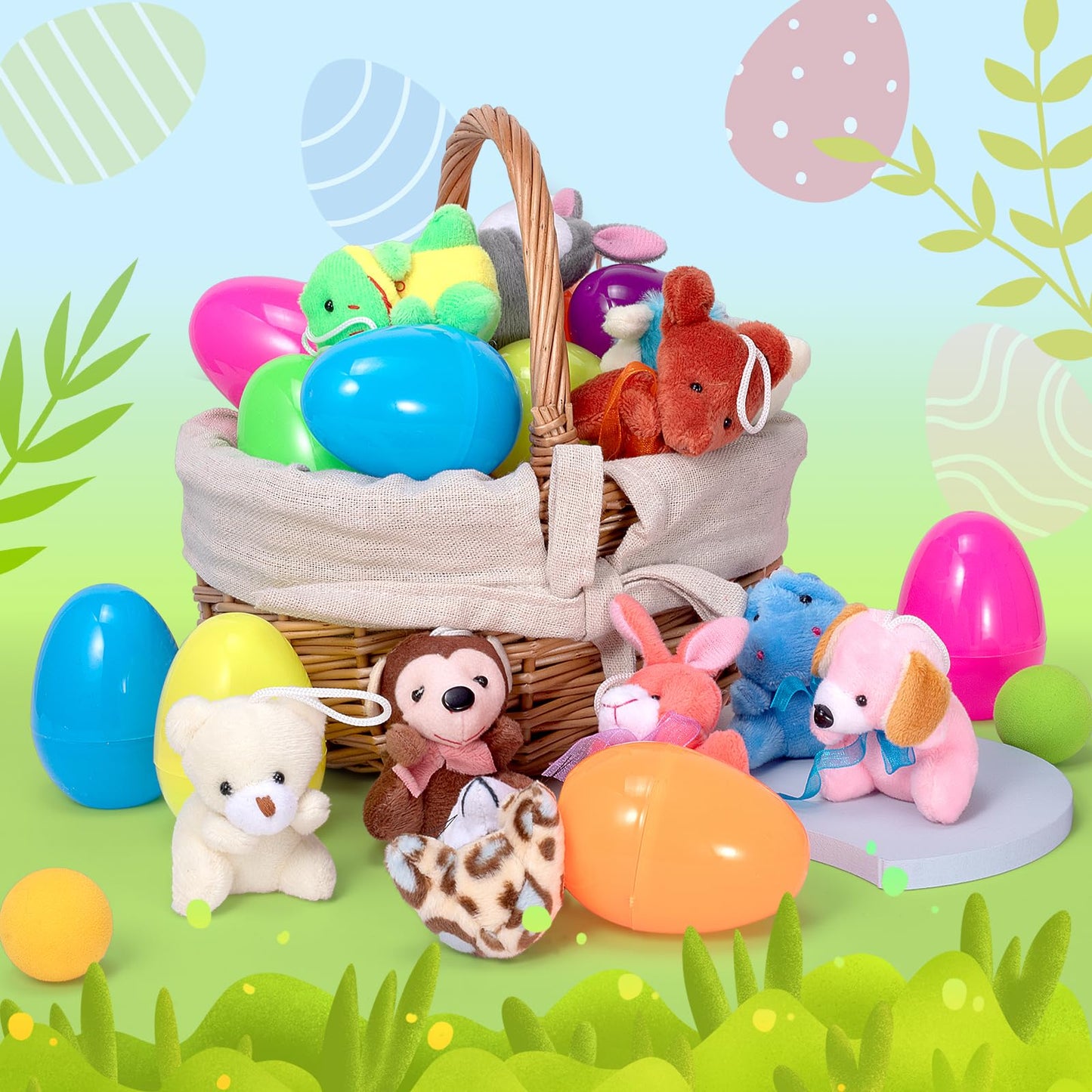 CHMYWJ 24 PCS Prefilled Easter Eggs with Mini Plush Animals – Easter Basket Fillers & Party Favors