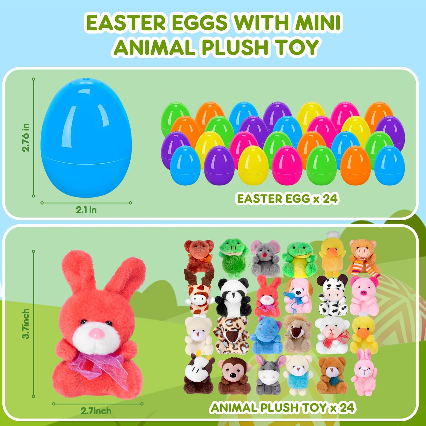 CHMYWJ 24 PCS Prefilled Easter Eggs with Mini Plush Animals – Easter Basket Fillers & Party Favors
