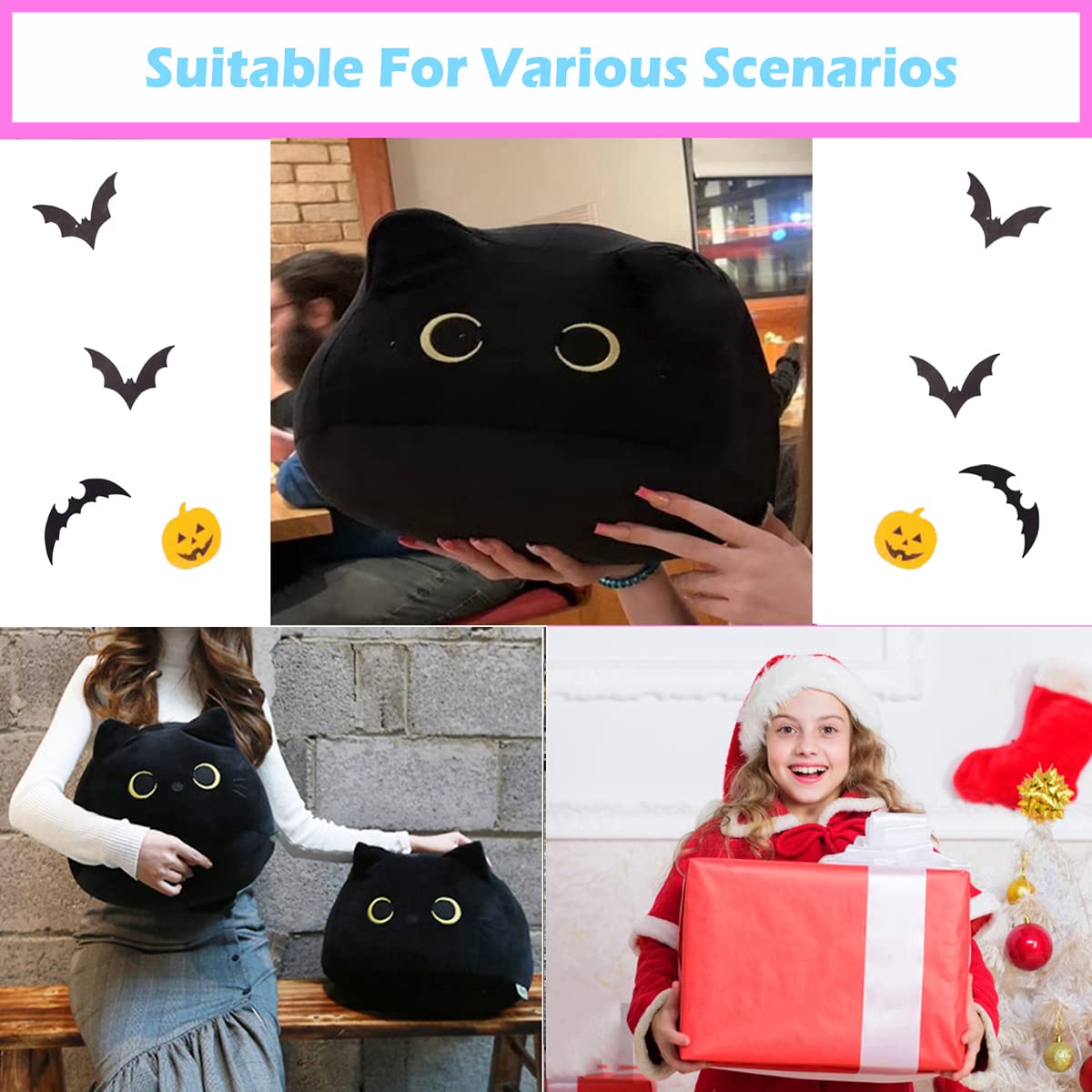 CHNBF 3D Black Cat Plush Toy - 17.7 Inch Soft Cat Pillow & Decorative Plush