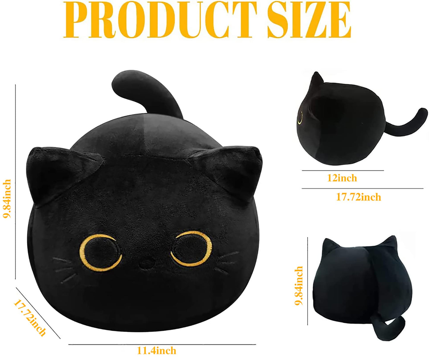 CHNBF 3D Black Cat Plush Toy - 17.7 Inch Soft Cat Pillow & Decorative Plush