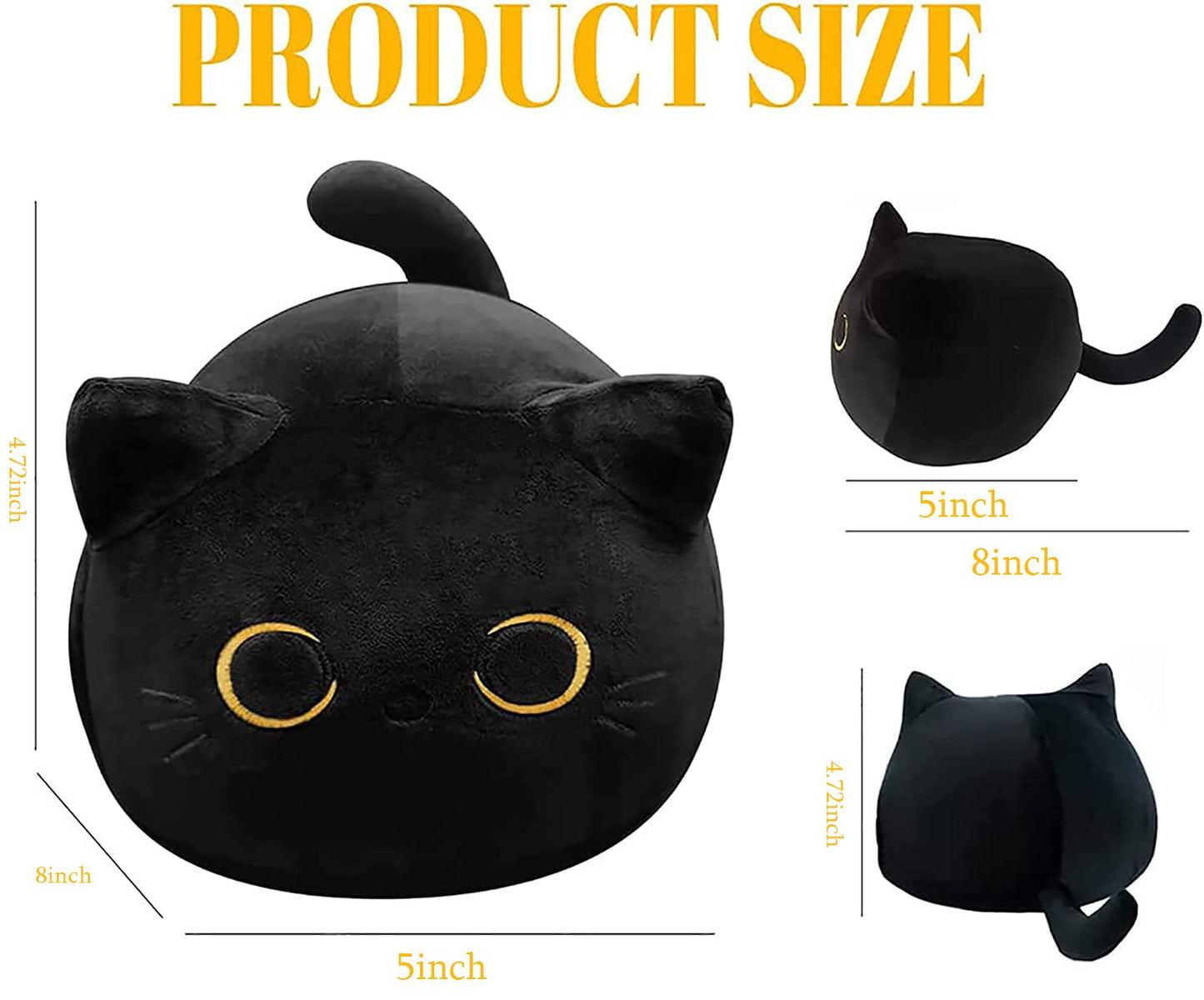 CHNBF Soft Black Cat Plush Toy Pillow - 8-Inch Cozy Plush for Kids and Decor