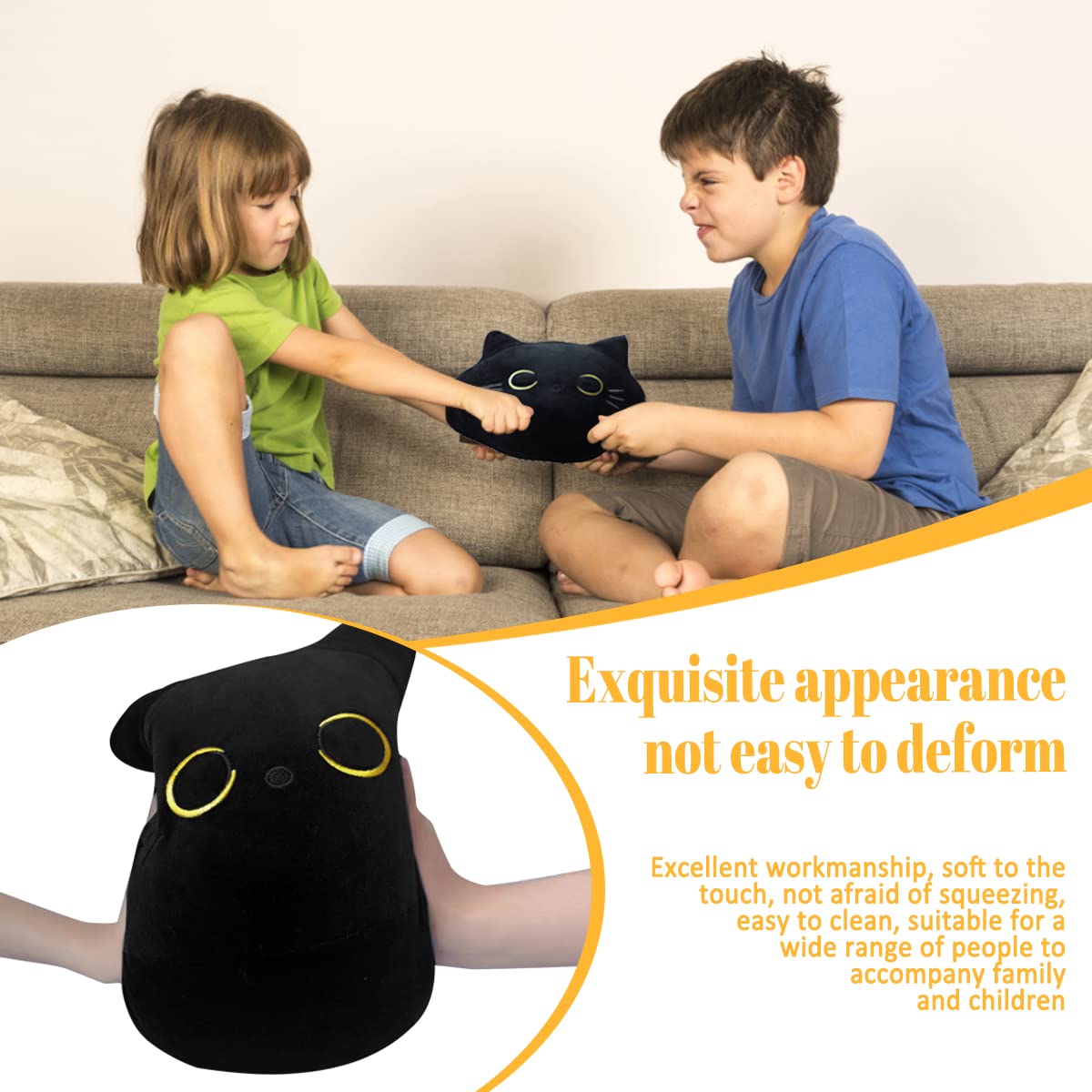 CHNBF Soft Black Cat Plush Toy Pillow - 8-Inch Cozy Plush for Kids and Decor