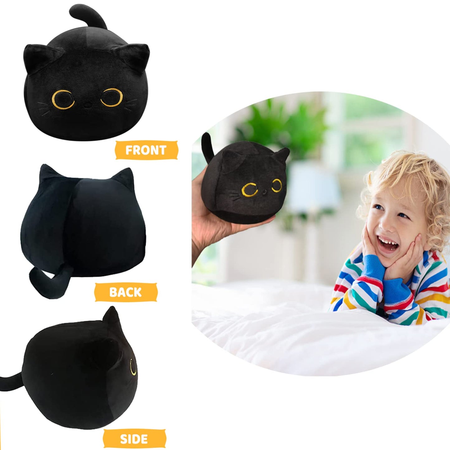 CHNBF Soft Black Cat Plush Toy Pillow - 8-Inch Cozy Plush for Kids and Decor