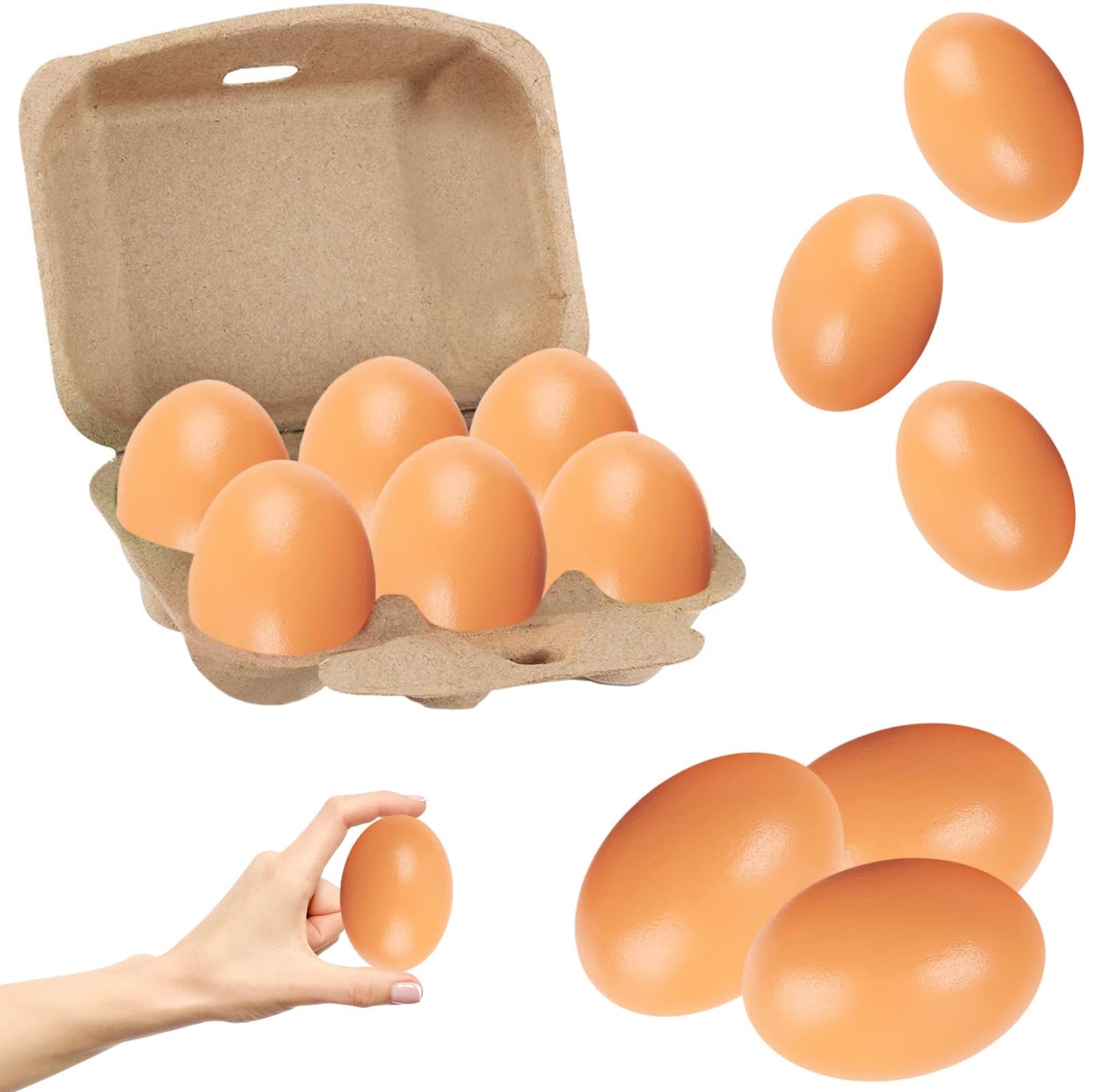 Chochkees Wooden Fake Eggs – 6-Pack Life-Size Brown Easter Eggs for Crafts