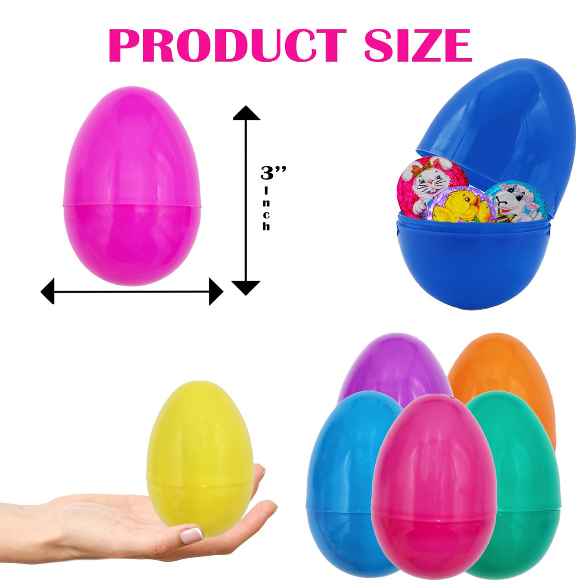 Chochkees Fillable Easter Eggs – 50-Pack Hinged 3-Inch Plastic Eggs in Assorted Bright Colors