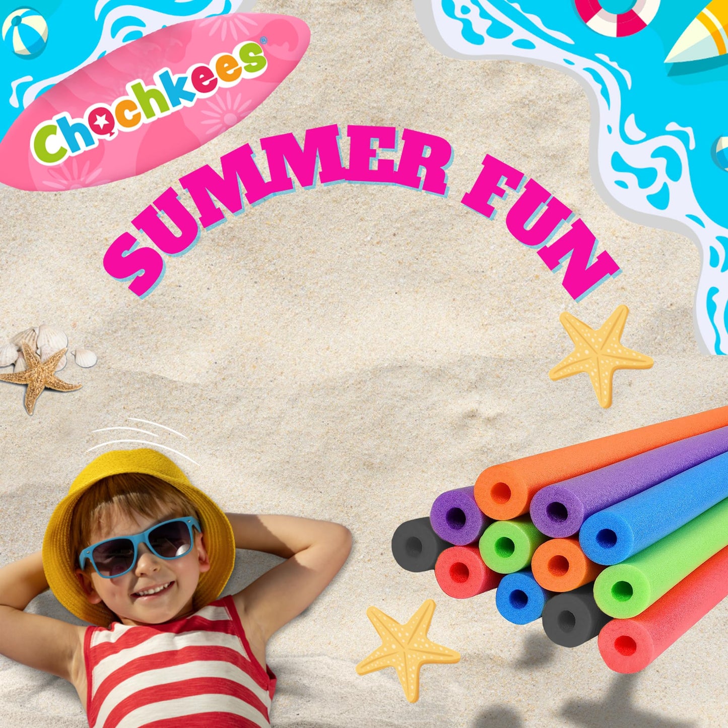 Chochkees Floating Pool Noodles - 2-Pack, 52-Inch Hollow Foam Tubes (Orange)