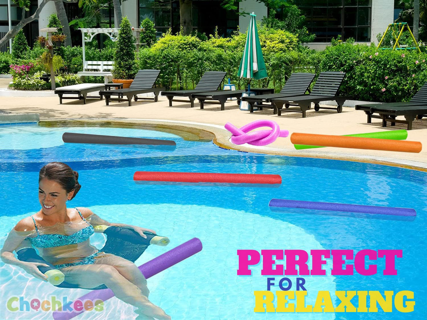 Chochkees 52-Inch Floating Pool Noodle 2-Pack - Colorful, Durable Foam Tubes